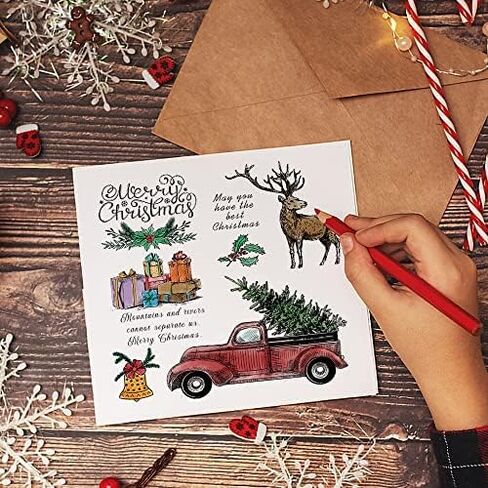 Christmas Gift Truck Clear Stamps for Card Making Decoration and Scrapbooking Supplies, Xmas Theme Blessing Words Transparent Rubber Stamps with Sentiment for Paper Card Photo Album Crafting Supplies in Saudi Arabia