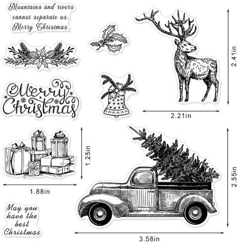 Christmas Gift Truck Clear Stamps for Card Making Decoration and Scrapbooking Supplies, Xmas Theme Blessing Words Transparent Rubber Stamps with Sentiment for Paper Card Photo Album Crafting Supplies in Saudi Arabia