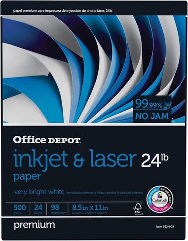 ورق Inkjet Pro من العلامة التجارية Office Depot®، حجم ورق الرسائل، 24 رطلاً، رزمة من 500 ورقة in Saudi Arabia