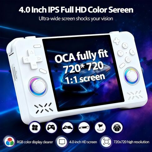 Upgraded XF40H Handheld Game Console,Retro Gaming Console Preloaded with Classic Games,4.0 Inch 4K HD IPS Screen,Portable Pocket Video Gaming with Christmas Card & Gift Box (128Gb White) in Saudi Arabia