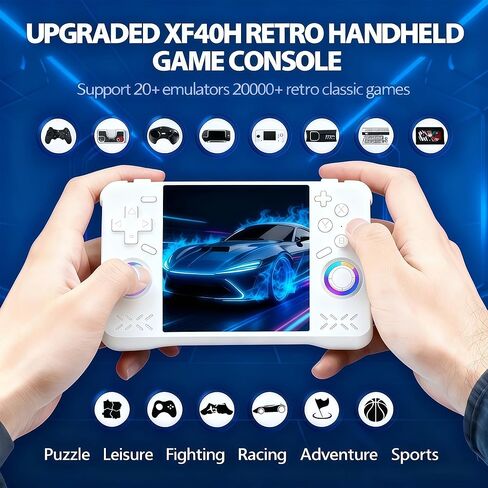 Upgraded XF40H Handheld Game Console,Retro Gaming Console Preloaded with Classic Games,4.0 Inch 4K HD IPS Screen,Portable Pocket Video Gaming with Christmas Card & Gift Box (128Gb White) in Saudi Arabia