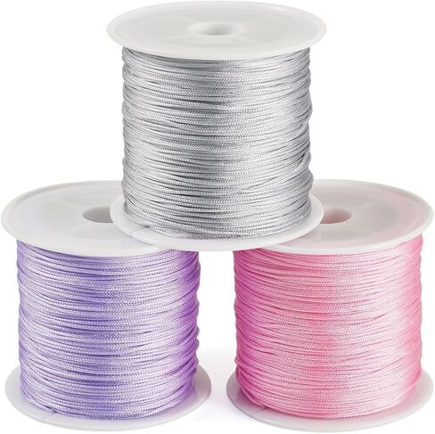 3 Rolls 0.8mm Nylon Chinese Knot Cord Nylon String Beading Thread for Bracelet Jewelry Making Macrame Craft DIY Projects, Pink/Purple/Sliver in Saudi Arabia