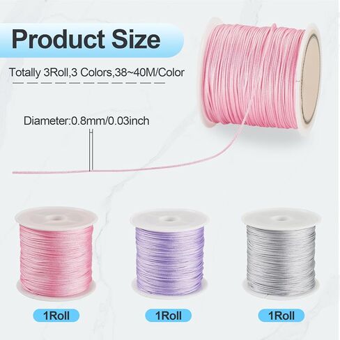 3 Rolls 0.8mm Nylon Chinese Knot Cord Nylon String Beading Thread for Bracelet Jewelry Making Macrame Craft DIY Projects, Pink/Purple/Sliver in Saudi Arabia