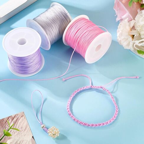 3 Rolls 0.8mm Nylon Chinese Knot Cord Nylon String Beading Thread for Bracelet Jewelry Making Macrame Craft DIY Projects, Pink/Purple/Sliver in Saudi Arabia