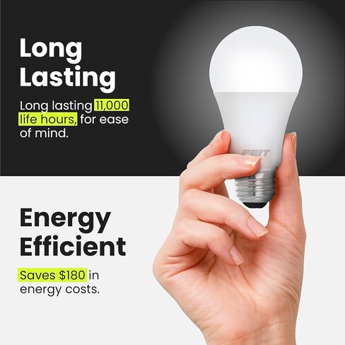 Feit Electric A19 LED Light Bulbs, 60W Equivalent, Non-Dimmable, 800 Lumens, E26 Standard Base, 2700k Soft White, 80 CRI, 10 Year Lifetime, Energy Efficient, 4 Pack, A800/827/10KLED/4 in Kuwait