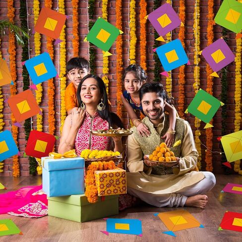 Marspark 45 جهاز كمبيوتر شخصى Lohri Paper Kites Cuts Happy Lohri خلفية ديكور هندي Haldi Mehendi ديكور الزفاف للمنزل والمكتب Makar Pongal Sankranthi in Kuwait