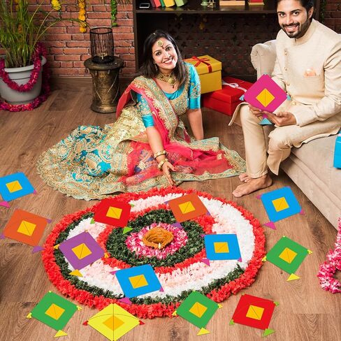 Marspark 45 جهاز كمبيوتر شخصى Lohri Paper Kites Cuts Happy Lohri خلفية ديكور هندي Haldi Mehendi ديكور الزفاف للمنزل والمكتب Makar Pongal Sankranthi in Kuwait