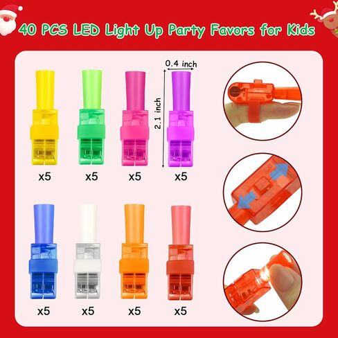 40PCS Christmas Party Favors for Kids,LED Light Up Finger Lights Toys Glow in The Dark Toys Bulk for Christmas Stocking Stuffers School Classroom Prizes Goodie Bags Stuffers Gifts in Kuwait