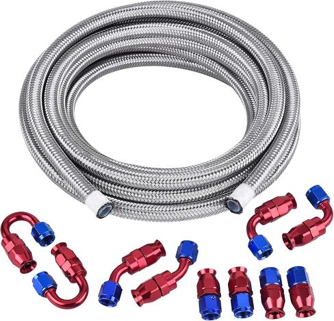 EVIL ENERGY 10AN 5/8 "PTFE E85 خرطوم مضفر لخط حقن الوقود طقم تركيب 16FT من الفولاذ المقاوم للصدأ حزمة فضية مع أدوات تركيب مفتاح ربط 3-12 قابلة للتعديل in Kuwait