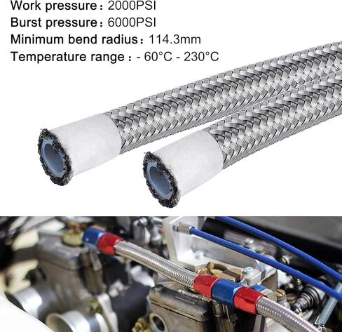 EVIL ENERGY 10AN 5/8 "PTFE E85 خرطوم مضفر لخط حقن الوقود طقم تركيب 16FT من الفولاذ المقاوم للصدأ حزمة فضية مع أدوات تركيب مفتاح ربط 3-12 قابلة للتعديل in Kuwait