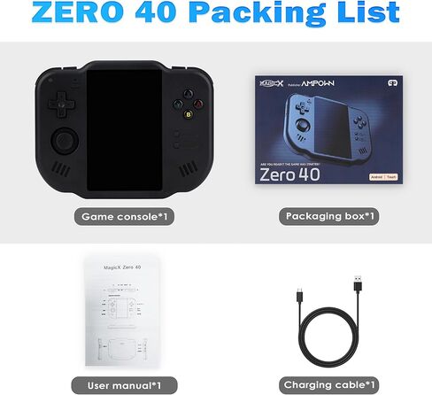 وحدة تحكم ألعاب محمولة باليد MagicX Zero 40 Retro 4.0 بوصة IPS شاشة نظام Linux عصا تحكم مزدوجة مدمجة 64G TF بطاقة محاكي محمول يدعم 4.2G WiFi Bluetooth TV Output (أسود) in Kuwait