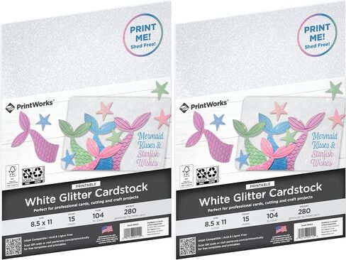 Print Works Printable White Glitter Cardstock, Perfect for Holiday School and Craft Projects, 15 Sheets, 8.5" x 11" (00514) in Saudi Arabia