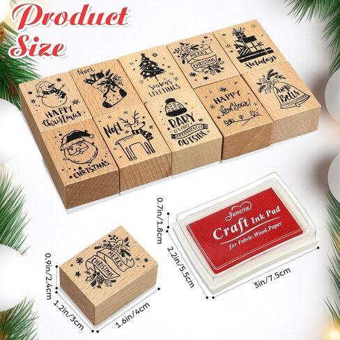 Feifeiya 16 Pcs Merry Christmas Rubber Stamp for Crafting with Craft Ink Pad Set - 10 Wooden Christmas Stamps and 6 Color Ink Pad for Cards Making Xmas Party Gift Decor Scrapbooking in Saudi Arabia