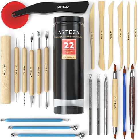 Arteza Pottery & Polymer Clay Tools, 42-Piece Sculpting Set, Steel Tip Tools with Wooden Handles, for Pottery Modeling, Smoothing, Carving & Ceramics in Saudi Arabia