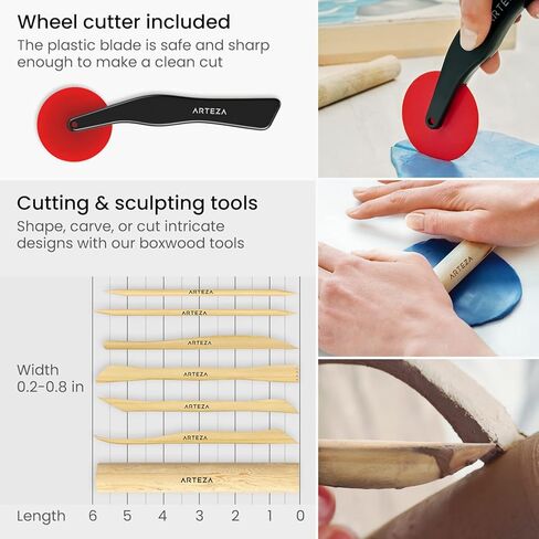 Arteza Pottery & Polymer Clay Tools, 42-Piece Sculpting Set, Steel Tip Tools with Wooden Handles, for Pottery Modeling, Smoothing, Carving & Ceramics in Saudi Arabia