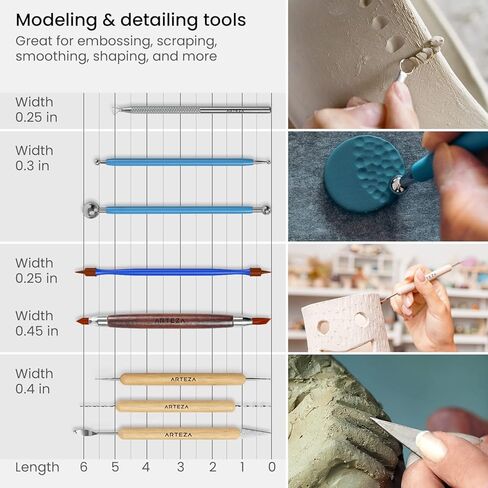Arteza Pottery & Polymer Clay Tools, 42-Piece Sculpting Set, Steel Tip Tools with Wooden Handles, for Pottery Modeling, Smoothing, Carving & Ceramics in Saudi Arabia