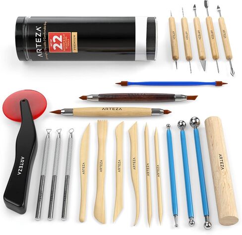Arteza Pottery & Polymer Clay Tools, 42-Piece Sculpting Set, Steel Tip Tools with Wooden Handles, for Pottery Modeling, Smoothing, Carving & Ceramics in Saudi Arabia