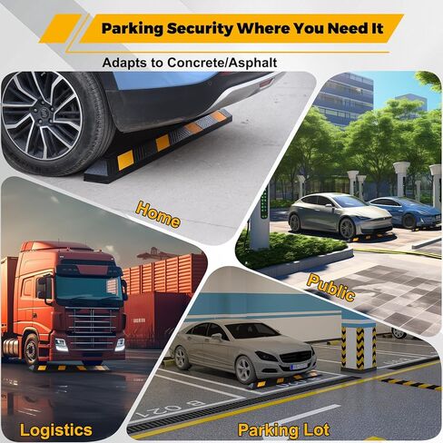 72 Inch Parking Stopper for Garage - Heavy Duty 6-Foot Long Rubber Parking Curb Stop for Car, Driveway, Parking Lot, Home with Yellow Reflective Stripe (1 Pack) in Saudi Arabia