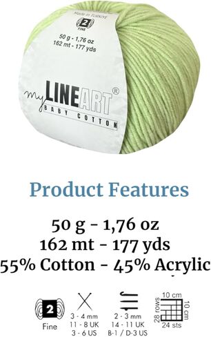 Baby Cotton Yarn, 55% Cotton 45% Acrylic, Fine (2) for Crochet and Knitting 1.76 Oz (50g) / 177 Yrds (162m), Soft Yarn, Amigurumi Yarn in Saudi Arabia
