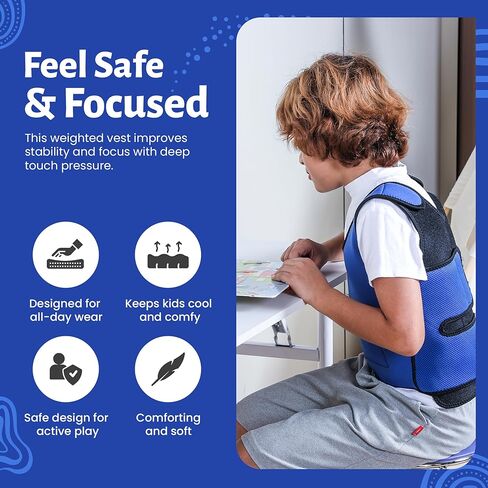 Sensory Compression Vest, Weighted vest, Calming Vest for Kids with ADHD, Weighted Jacket for Anxiety, Highly Adjustable, From Elementary to Highschool, Keeps safe and Secure Feeling For Your Child. in Saudi Arabia