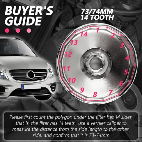 73-74mm Oil Filter Wrench,Oil Filter Removal Tool with 1/2" Driver Compatible with Mazda Mercedes-Benz Ford Audi,Professional 14-Teeth Oils Filters Tool as Car Tools (73/74mm-14Teeth) in Saudi Arabia