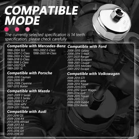73-74mm Oil Filter Wrench,Oil Filter Removal Tool with 1/2" Driver Compatible with Mazda Mercedes-Benz Ford Audi,Professional 14-Teeth Oils Filters Tool as Car Tools (73/74mm-14Teeth) in Saudi Arabia