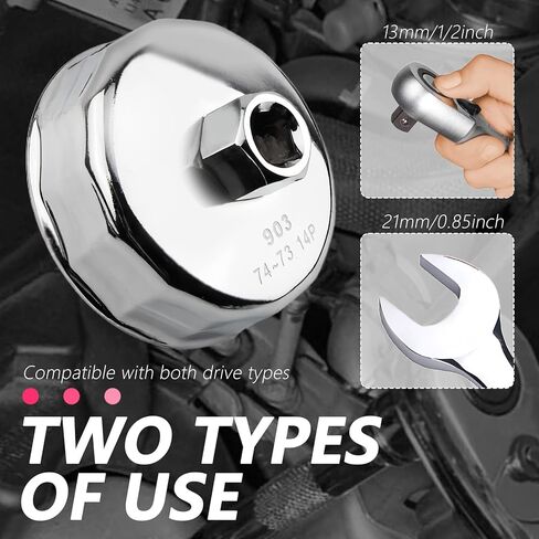 73-74mm Oil Filter Wrench,Oil Filter Removal Tool with 1/2" Driver Compatible with Mazda Mercedes-Benz Ford Audi,Professional 14-Teeth Oils Filters Tool as Car Tools (73/74mm-14Teeth) in Saudi Arabia