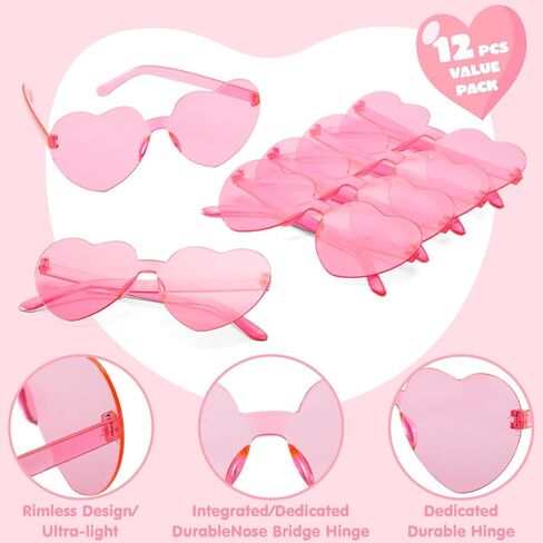 JOYIN 6 Packs Valentine's Day Heart Shape Rimless Sunglasses, Classroom Exchange Gift for Kids, Classroom and Holiday Reward Prizes, Stylish and Safe Eyewear in Red and pink, Kids' Party Favor in Saudi Arabia