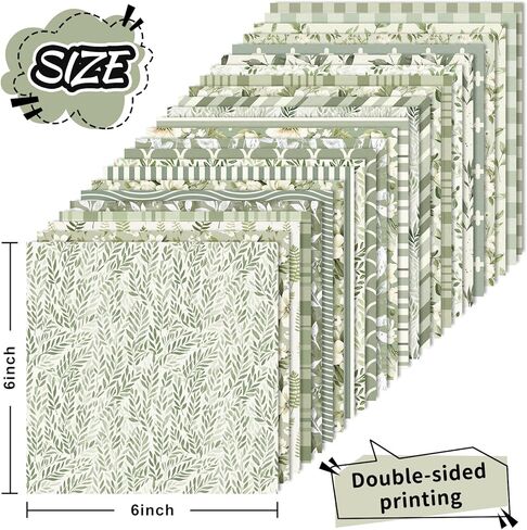 Whaline 24 Sheets Greenery Pattern Paper Green Leaves Floral Plaid Stripe Scrapbook Specialty Paper Double Sided for DIY Crafts Card Making Photo Album Decor, 6 x 6 Inch in Saudi Arabia