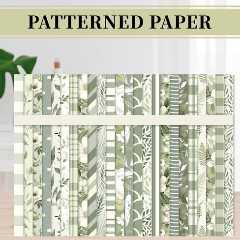 Whaline 24 Sheets Greenery Pattern Paper Green Leaves Floral Plaid Stripe Scrapbook Specialty Paper Double Sided for DIY Crafts Card Making Photo Album Decor, 6 x 6 Inch in Saudi Arabia