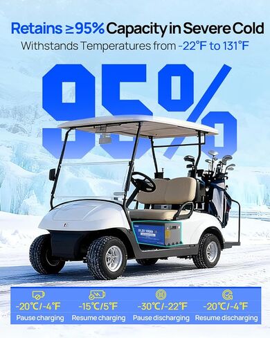 DC HOUSE 48V 100AH Cold-Resistant Metal Case Lithium Battery Golf Cart, Low Temp Discharge Down to -22°F, ≥95% Capacity Retention in Winter, 200A BMS, Bluetooth & LCD Monitor, Peak Current 700A in Saudi Arabia