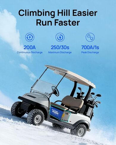 DC HOUSE 48V 100AH Cold-Resistant Metal Case Lithium Battery Golf Cart, Low Temp Discharge Down to -22°F, ≥95% Capacity Retention in Winter, 200A BMS, Bluetooth & LCD Monitor, Peak Current 700A in Saudi Arabia