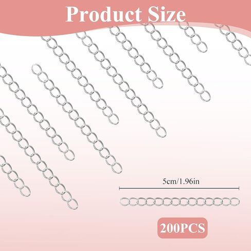 200Pcs Silver Chains Extender for Jewelry Making Necklace Bracelet, Removable Stainless Steel Tail Chain for DIY Key Chain Anklets in Kuwait