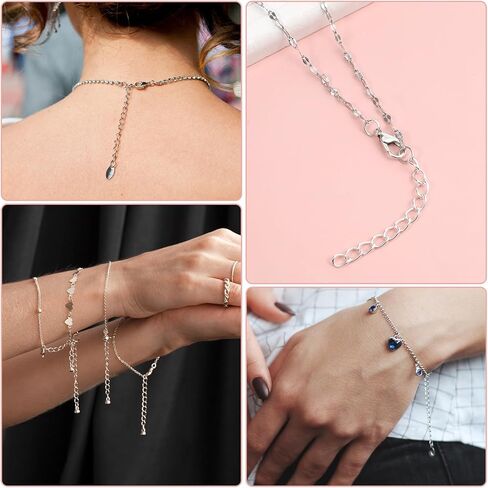 200Pcs Silver Chains Extender for Jewelry Making Necklace Bracelet, Removable Stainless Steel Tail Chain for DIY Key Chain Anklets in Kuwait