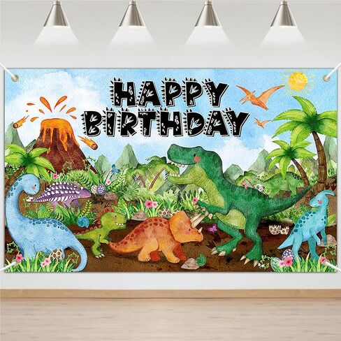 Avezano Dinosaur Birthday Banner for Kids Watercolor Dinosaur Happy Birthday Backdrop Cartoon Dino Birthday Party Supplies Decoration (6x3.6ft) in Saudi Arabia