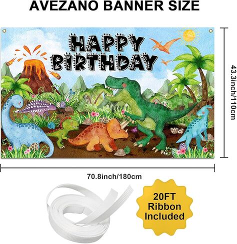 Avezano Dinosaur Birthday Banner for Kids Watercolor Dinosaur Happy Birthday Backdrop Cartoon Dino Birthday Party Supplies Decoration (6x3.6ft) in Saudi Arabia