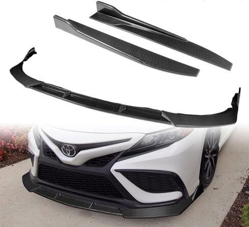 Q1-TECH, 5-Piece Front Bumper Lip + Side Skirt Rocker Winglet Canard Diffuser Wing Compatible with 2021-2023 Toyota Camry SE XSE Model Only, Front Lip Air Chin Spoiler Splitter (Painted Black) in Saudi Arabia