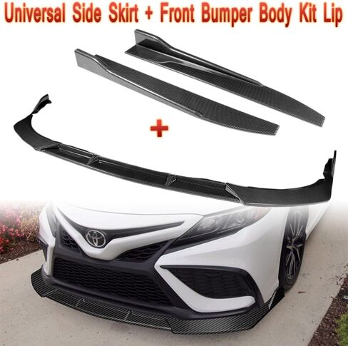 Q1-TECH, 5-Piece Front Bumper Lip + Side Skirt Rocker Winglet Canard Diffuser Wing Compatible with 2021-2023 Toyota Camry SE XSE Model Only, Front Lip Air Chin Spoiler Splitter (Painted Black) in Saudi Arabia