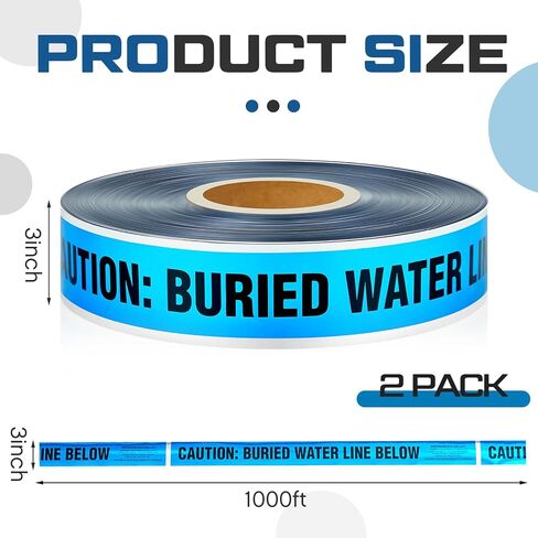 Pangda 2 Rolls 2 Inch by 1000 Feet Detectable Safety Tape 5 Mil Underground Detectable Tape "Caution Buried Water Line Below", Blue with Black Print in Kuwait