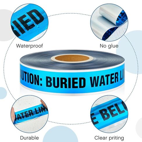 Pangda 2 Rolls 2 Inch by 1000 Feet Detectable Safety Tape 5 Mil Underground Detectable Tape "Caution Buried Water Line Below", Blue with Black Print in Kuwait