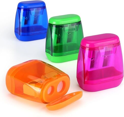Pencil Sharpener, 4PCS Dual Holes Pencil Sharpeners Manual with Lid, Colored Pencil Sharpener, Portable Use School Classroom Home Office Supplies in Saudi Arabia