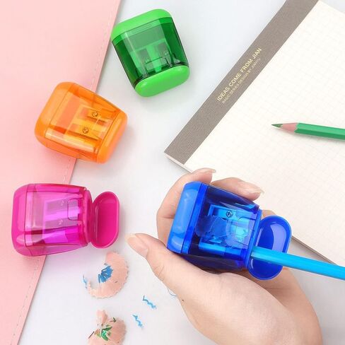 Pencil Sharpener, 4PCS Dual Holes Pencil Sharpeners Manual with Lid, Colored Pencil Sharpener, Portable Use School Classroom Home Office Supplies in Saudi Arabia
