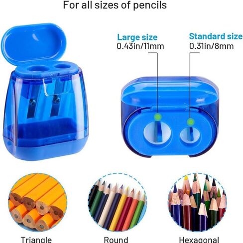 Pencil Sharpener, 4PCS Dual Holes Pencil Sharpeners Manual with Lid, Colored Pencil Sharpener, Portable Use School Classroom Home Office Supplies in Saudi Arabia
