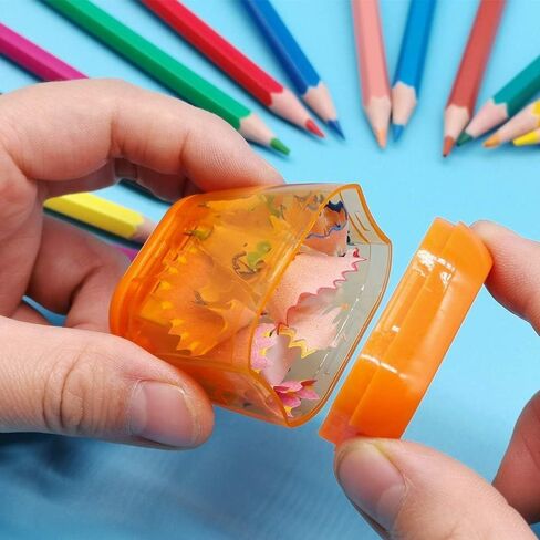 Pencil Sharpener, 4PCS Dual Holes Pencil Sharpeners Manual with Lid, Colored Pencil Sharpener, Portable Use School Classroom Home Office Supplies in Saudi Arabia