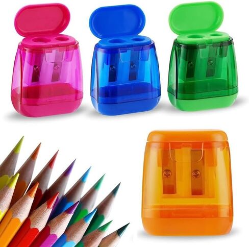 Pencil Sharpener, 4PCS Dual Holes Pencil Sharpeners Manual with Lid, Colored Pencil Sharpener, Portable Use School Classroom Home Office Supplies in Saudi Arabia