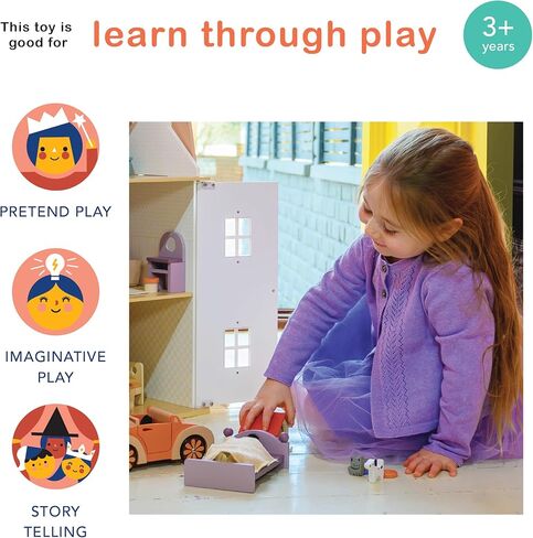 Mentari Toys - Dog & Cat Pet Set - 7pc Wooden Dollhouse Pet Accessories with Kennel, Dog, Cat, Bowls, Bone and Fish - Small World Play - Encourages Imaginative Play and Empathy Skills - Age 3+ in Kuwait