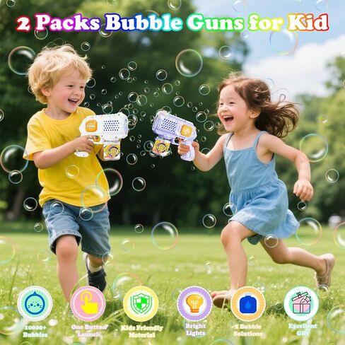 بنامالار 2 عبوة من مسدسات الفقاعات للأطفال، مسدس آلي للفقاعات 10000+ فقاعات/الدقيقة، ألعاب صانع الفقاعات 10 فتحات مع محلول/ضوء للأولاد والبنات وحفلات الزفاف في الهواء الطلق، أرجواني + أبيض in Kuwait