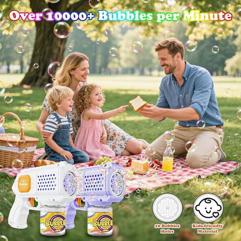 بنامالار 2 عبوة من مسدسات الفقاعات للأطفال، مسدس آلي للفقاعات 10000+ فقاعات/الدقيقة، ألعاب صانع الفقاعات 10 فتحات مع محلول/ضوء للأولاد والبنات وحفلات الزفاف في الهواء الطلق، أرجواني + أبيض in Kuwait