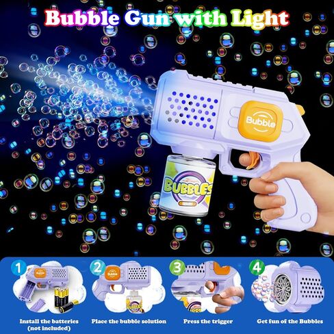 بنامالار 2 عبوة من مسدسات الفقاعات للأطفال، مسدس آلي للفقاعات 10000+ فقاعات/الدقيقة، ألعاب صانع الفقاعات 10 فتحات مع محلول/ضوء للأولاد والبنات وحفلات الزفاف في الهواء الطلق، أرجواني + أبيض in Kuwait