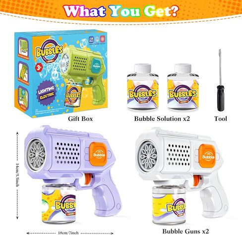بنامالار 2 عبوة من مسدسات الفقاعات للأطفال، مسدس آلي للفقاعات 10000+ فقاعات/الدقيقة، ألعاب صانع الفقاعات 10 فتحات مع محلول/ضوء للأولاد والبنات وحفلات الزفاف في الهواء الطلق، أرجواني + أبيض in Kuwait